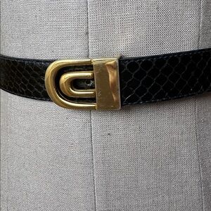 Navy blue vintage snake skin Belt with Gold Buckle